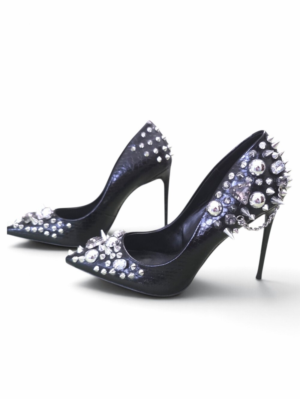 NEW Seve Madden Black Veronicka Silver Studded Pointed Toe Pump 7.5 - Picture 6 of 10